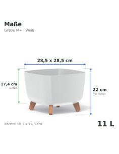 Pflanzschale eckig mit Füßen 29 × 29 × 22 cm Matt, 11 L – Weiß | Töpferkönig 2