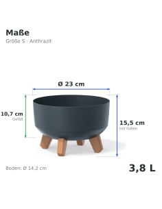 Plantenschaal rond op pootjes Ø23 × 16 cm mat, 3,8 L – Antraciet | Töpferkönig 2
