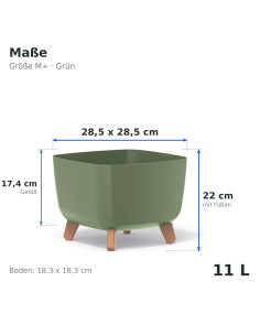 Plantenschaal vierkant op pootjes 29 × 29 × 22 cm mat, 11 L – Groen | Töpferkönig 2