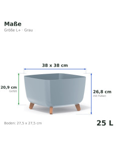 Ciotola per piante quadrata con piedini 38 × 38 × 27 cm opaca, 25 L – Grigio | Töpferkönig 2