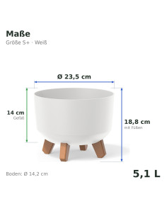 Cuenco para plantas redondo con patas Ø24 × 19 cm mate, 5,1 L – Blanco | Töpferkönig 2