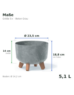 Plantenschaal rond op pootjes Ø24 × 19 cm betonlook, 5,1 L – Betongrijs | Töpferkönig 2