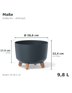Pflanzschale rund mit Füßen Ø29 × 22 cm Matt, 9,8 L – Anthrazit | Töpferkönig 2