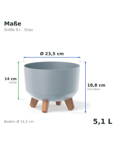 Cuenco para plantas redondo con patas Ø24 × 19 cm mate, 5,1 L – Gris | Töpferkönig 2