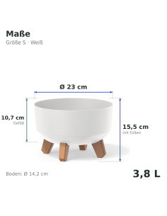 Pflanzschale rund mit Füßen Ø23 × 16 cm Matt, 3,8 L – Weiß | Töpferkönig 2