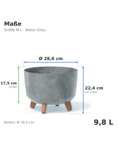 Cuenco para plantas redondo con patas Ø29 × 22 cm efecto hormigón, 9,8 L – Gris hormigón | Töpferkönig 2