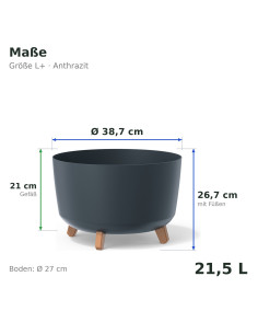 Cuenco para plantas redondo con patas Ø39 × 27 cm mate, 21,5 L – Antracita | Töpferkönig 2