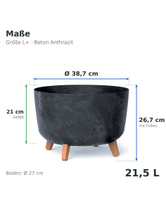 Ciotola per piante rotonda con piedini Ø39 × 27 cm effetto cemento, 21,5 L – Antracite cemento | Töpferkönig 2
