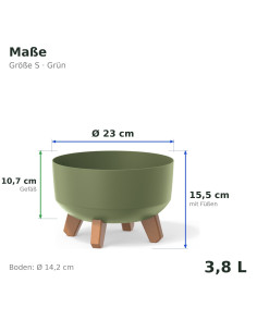 Ciotola per piante rotonda con piedini Ø23 × 16 cm opaca, 3,8 L – Verde | Töpferkönig 2
