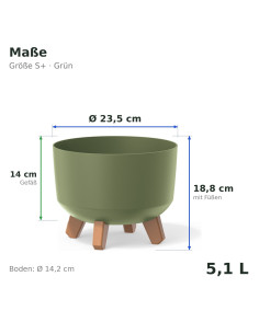Pflanzschale rund mit Füßen Ø24 × 19 cm Matt, 5,1 L – Grün | Töpferkönig 2