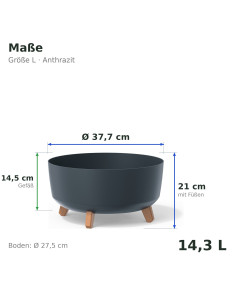 Ciotola per piante rotonda con piedini Ø38 × 21 cm opaca, 14,3 L – Antracite | Töpferkönig 2