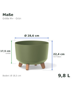 Pflanzschale rund mit Füßen Ø29 × 22 cm Matt, 9,8 L – Grün | Töpferkönig 2