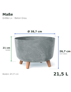 Pflanzschale rund mit Füßen Ø39 × 27 cm Beton-Optik, 21,5 L – Beton Grau | Töpferkönig 2