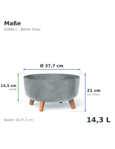 Pflanzschale rund mit Füßen Ø38 × 21 cm Beton-Optik, 14,3 L – Beton Grau | Töpferkönig 2