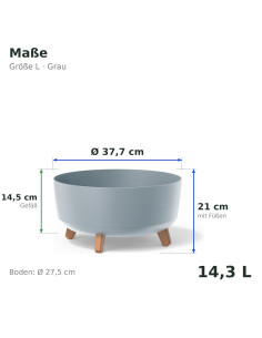 Pflanzschale rund mit Füßen Ø38 × 21 cm Matt, 14,3 L – Grau | Töpferkönig 2