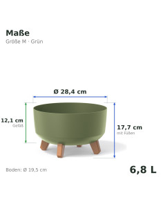 Ciotola per piante rotonda con piedini Ø28 × 18 cm opaca, 6,8 L – Verde | Töpferkönig 2