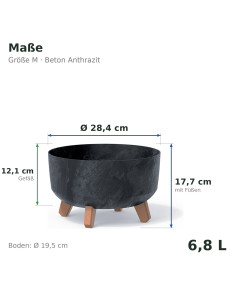 Plantenschaal rond op pootjes Ø28 × 18 cm betonlook, 6,8 L – Betonantraciet | Töpferkönig 2