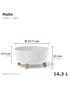 Pflanzschale rund mit Füßen Ø38 × 21 cm Matt, 14,3 L – Weiß | Töpferkönig 2