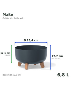 Plantenschaal rond op pootjes Ø28 × 18 cm mat, 6,8 L – Antraciet | Töpferkönig 2