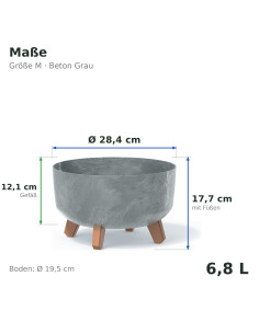 Plantenschaal rond op pootjes Ø28 × 18 cm betonlook, 6,8 L – Betongrijs | Töpferkönig 2