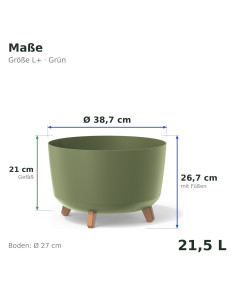Ciotola per piante rotonda con piedini Ø39 × 27 cm opaca, 21,5 L – Verde | Töpferkönig 2