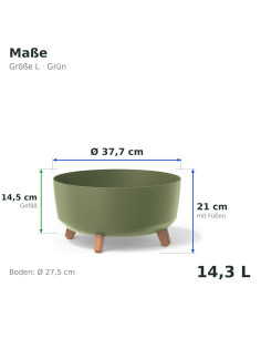 Pflanzschale rund mit Füßen Ø38 × 21 cm Matt, 14,3 L – Grün | Töpferkönig 2