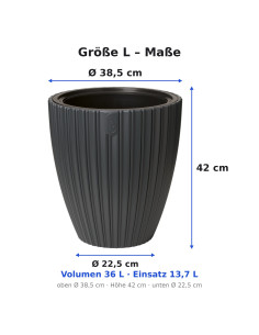 Vaso rotondo effetto rigato L Ø39 × 42 cm, 36 L – Antracite | Töpferkönig 2