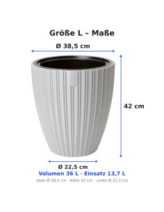 Vaso rotondo effetto rigato L Ø39 × 42 cm, 36 L – Grigio | Töpferkönig 2