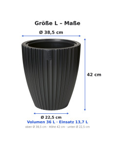 Vaso rotondo effetto rigato L Ø39 × 42 cm, 36 L – Nero | Töpferkönig 2