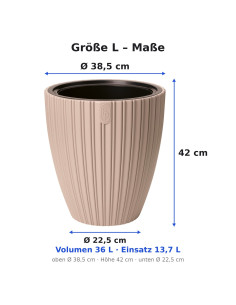 Vaso rotondo effetto rigato L Ø39 × 42 cm, 36 L – Tortora | Töpferkönig 2