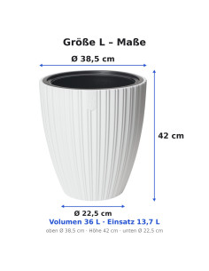 Vaso rotondo effetto rigato L Ø39 × 42 cm, 36 L – Bianco | Töpferkönig 2