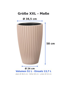 Fioriera rotonda effetto rigato XXL alta Ø39 × 58 cm, 51 L – Tortora | Töpferkönig 2