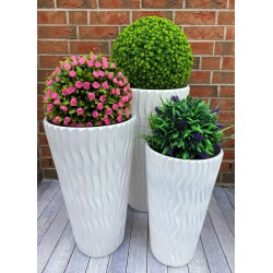 Blumenkübel mit Effekt 3D - Wellen Slim in Weiß mit Einsatz, 3XL (DxH): 37 cm x 71 cm