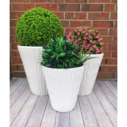 Blumenkübel mit Effekt 3D - Wellen Slim in Weiß mit Einsatz, L (DxH): 37 cm x 44 cm