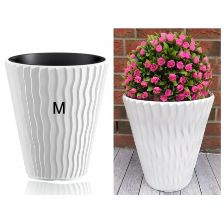 Blumenkübel mit Effekt 3D - Wellen Slim in Weiß mit Einsatz, M (DxH): 34 cm x 38,5 cm