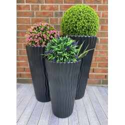 Blumenkübel mit Effekt 3D - Wellen Slim in Anthrazit mit Einsatz, 3XL (DxH): 37 cm x 71 cm