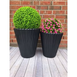 Blumenkübel mit Effekt 3D - Wellen Slim in Anthrazit mit Einsatz, M (DxH): 34 cm x 38,5 cm