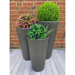 Blumenkübel mit Effekt 3D - Wellen Slim in Grau mit Einsatz, XXL (DxH): 33,5 cm x 61 cm