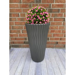 Blumenkübel mit Effekt 3D - Wellen Slim in Grau mit Einsatz, XXL (DxH): 33,5 cm x 61 cm