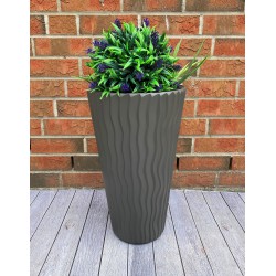 Blumenkübel mit Effekt 3D - Wellen Slim in Grau mit Einsatz, XL (DxH): 29 cm x 51,5 cm