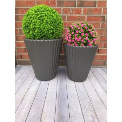 Blumenkübel mit Effekt 3D - Wellen Slim in Grau mit Einsatz, M (DxH): 34 cm x 38,5 cm