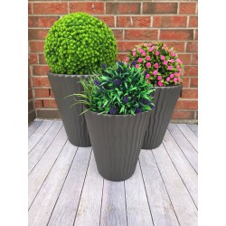 Blumenkübel mit Effekt 3D - Wellen Slim in Grau mit Einsatz, M (DxH): 34 cm x 38,5 cm