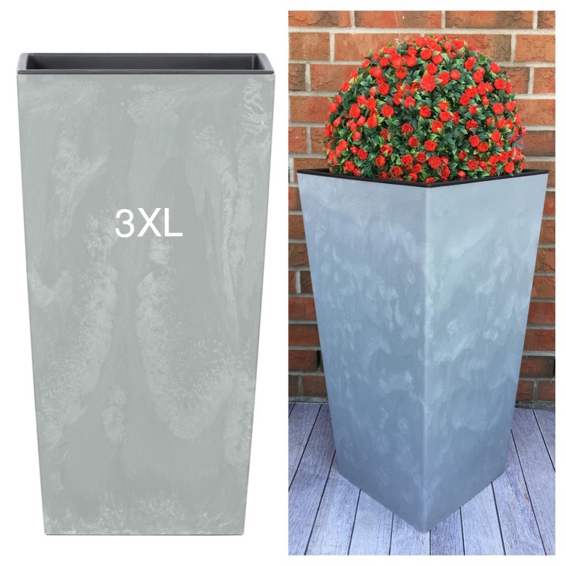 Blumenkübel mit Einsatz Slim Hoch Quadratisch Beton Optik Farbe: Grau 3XL (BxH): 39 x 76 cm