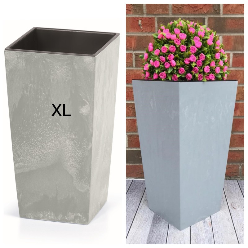 Blumenkübel mit Einsatz Slim Hoch Quadratisch Beton Optik Farbe: Grau XL (BxH): 28 x 55 cm