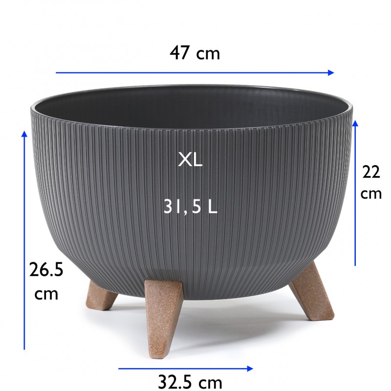 Blumentopf rund mit Füßen 47 cm – Pflanzschale XL Anthrazit recycled