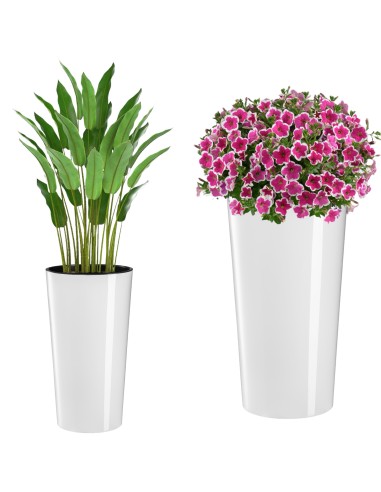 Design Pflanzkübel 75 cm Hoch – Runder Blumenkübel Weiß Hochglanz Ø40 mit Einsatz