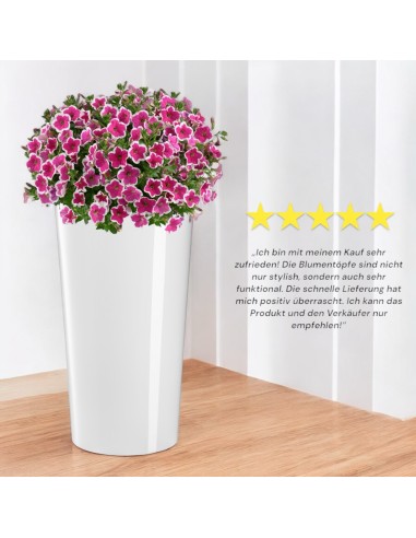 Design Pflanzkübel 75 cm Hoch – Runder Blumenkübel Weiß Hochglanz Ø40 mit Einsatz