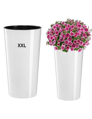 Design Pflanzkübel 75 cm Hoch – Runder Blumenkübel Weiß Hochglanz Ø40 mit Einsatz