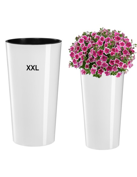 Design Pflanzkübel 75 cm Hoch – Runder Blumenkübel Weiß Hochglanz Ø40 mit Einsatz