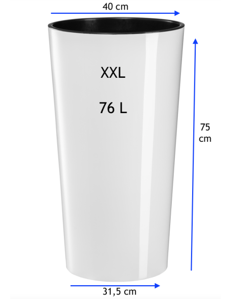 Design Pflanzkübel 75 cm Hoch – Runder Blumenkübel Weiß Hochglanz Ø40 mit Einsatz